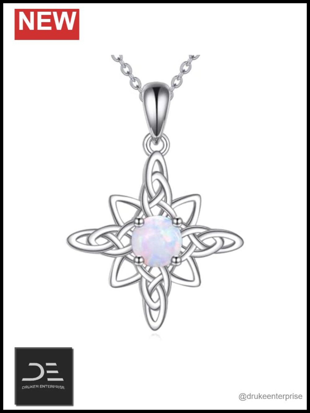 925 Sterling Silver North Star Opal Pendant Necklace Celtic Knot Adjustable